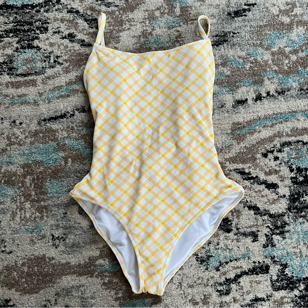 Jessica Simpson Afternoon Tea Checked Tie Waist Swimsuit - yellow and white